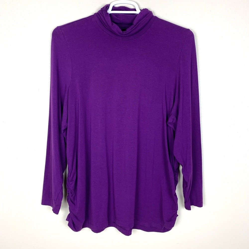 Coldwater Creek Ruched Turtleneck Purple Size 3X Lightweight Knit Boho Stretch